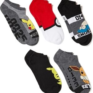 5 Pack Pokemon Casual Ankle Socks - Black, Red, Gray
